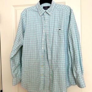 Vineyard Vine blue and green check button down.